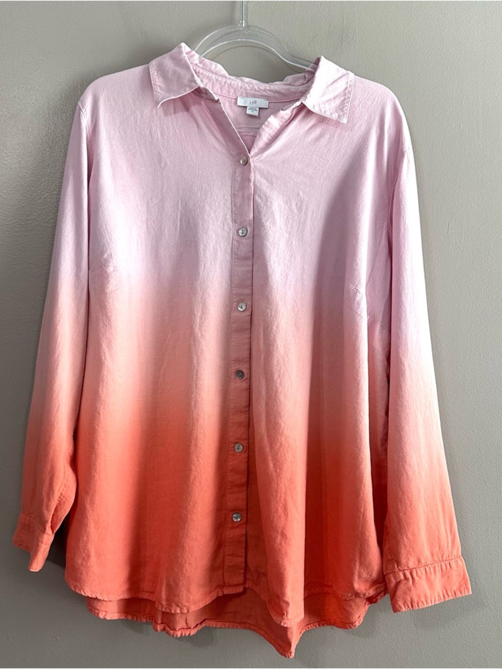 J. Jill Pink Orange Ombre Linen Blend Longsleeve Buttondown Shirt Womens XL